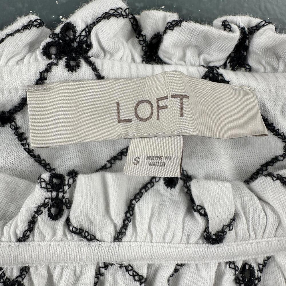Ann Taylor Babydoll Top Small White Black Milkmaid Ruffled Boho Preppy Y2K - Picture 5 of 8